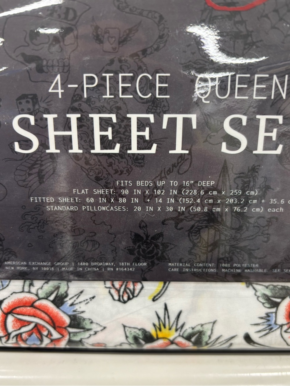 Ed Hardy 4-Piece Queen Bedding Set with Skulls and Roses - Picture 2 of 4